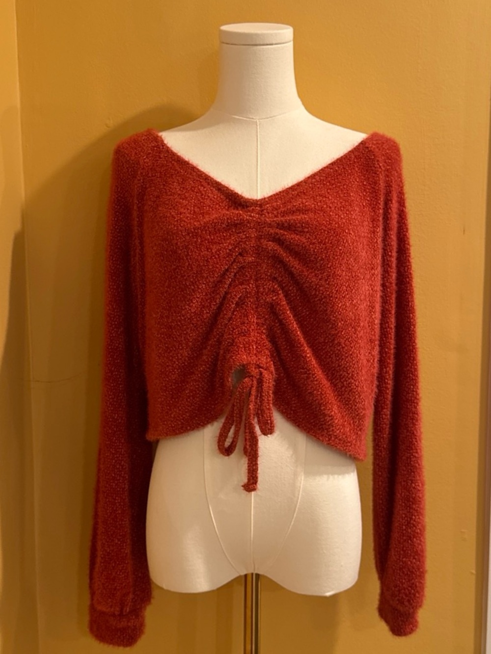 Hollister Rust Red V-Neck Drawstring Sweater